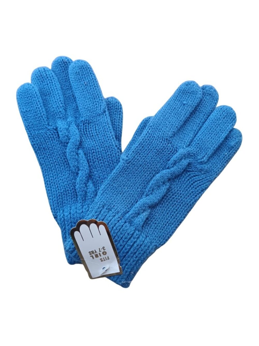 New Vintage Girls Blue Cable Knit Gloves Fits 3-7 Yrs Winter Warm Acrylic Blend